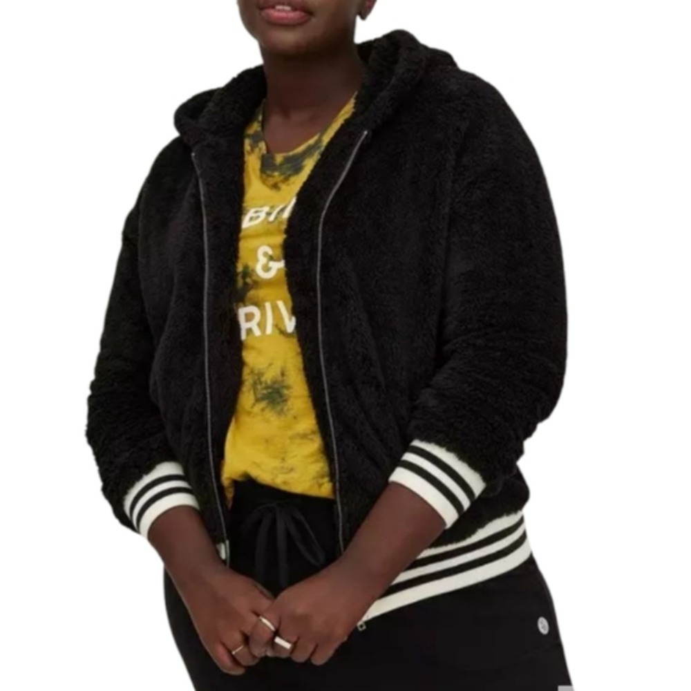 TORRID Black White Varsity Vegan FUR BOMBER JACKET plus size 2 2X new!!